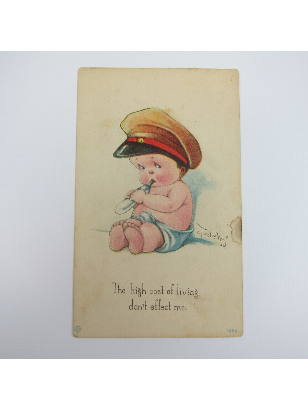 Postcard Charles Twelvetrees Comic Baby WWI Officer Hat Bergman 1917 UNPOSTED